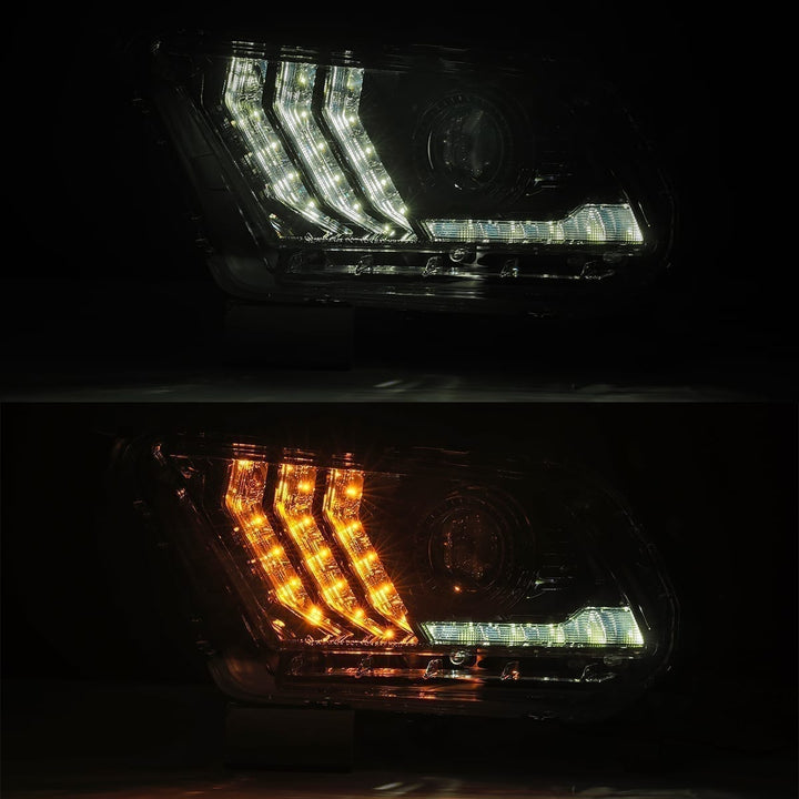 10-12 Ford Mustang LUXX-Series LED Projector Headlights Alpha-Black | AlphaRex