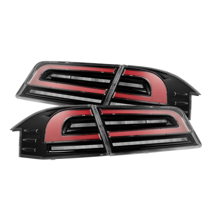 12-21 Tesla Model S LUXX-Series LED Tail Lights Black Red (With Black Trunk Center Piece Replacement) | AlphaRex