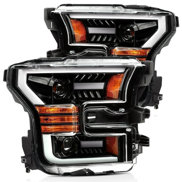 15-17 Ford F150 / 17-20 Ford F150 Raptor LUXX-Series LED Projector Headlights Jet Black | AlphaRex