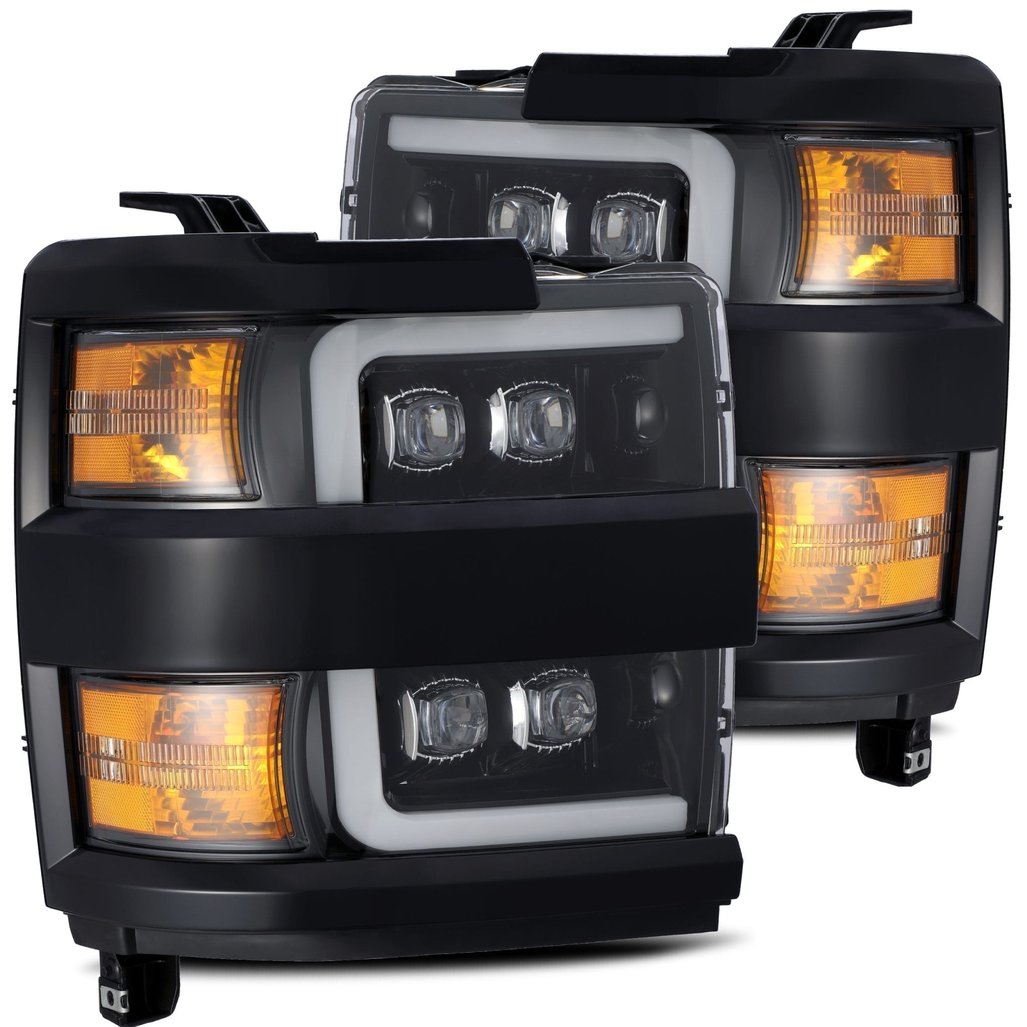 AlphaRex MKII NOVA-Series LED Projector Headlights, Jet Black (SKU 880229) for 2015-2019 Chevrolet Silverado 2500HD/3500HD (6.6L Duramax V8 (LML), 6.6L Duramax V8 (L5P))