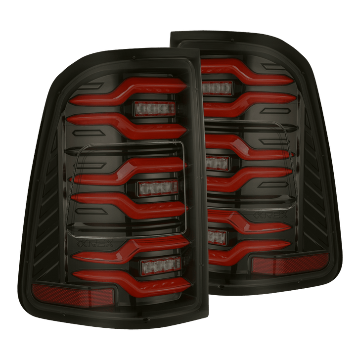 Ram Rampage Rear Lights 25-26 Ram 1500 LUXX-Series LED Tail Lights Black-Red | AlphaRex